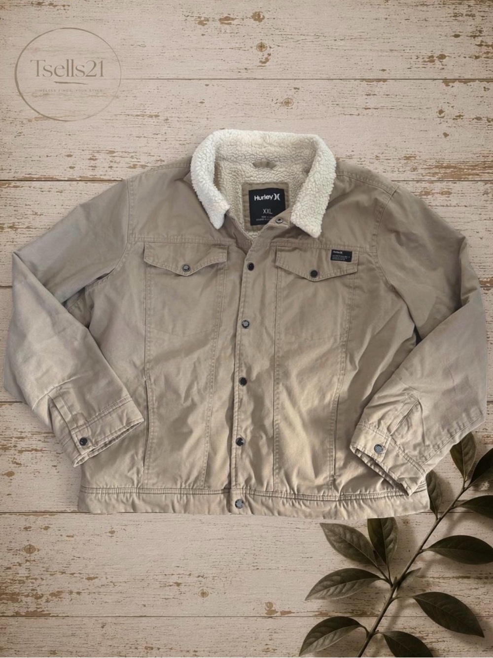 Men's Hurley Beige / Tan Roy Sherpa-Lined Trucker Jacket - Size XXL